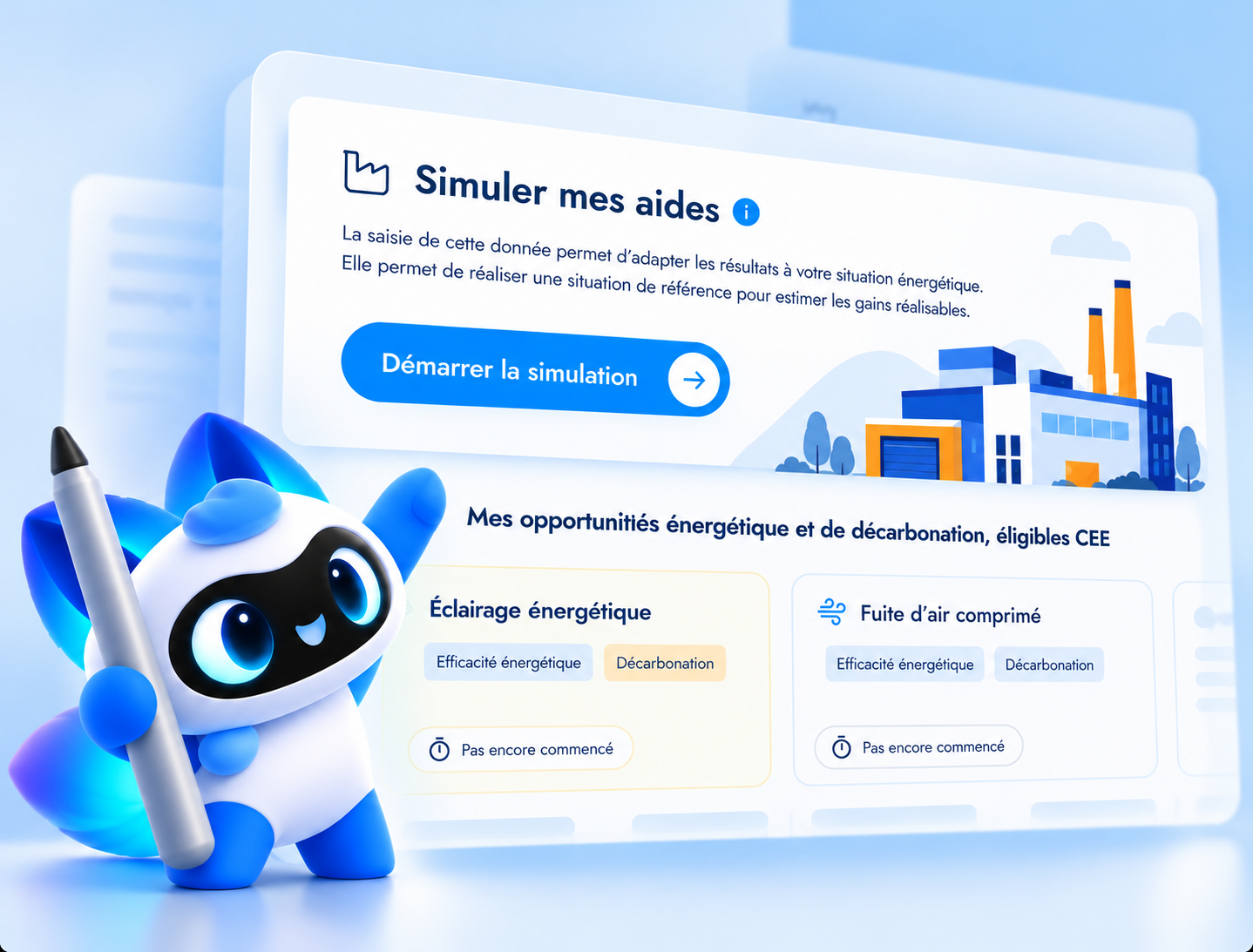 Mascotte Operius présentant un outil sur mesure