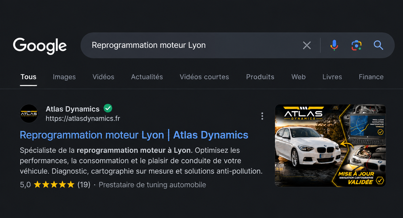 Résultat Google d'Atlas Dynamics à Lyon