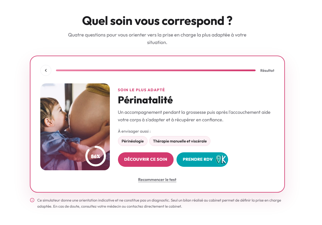Concept de simulateur de symptômes pour un cabinet de santé